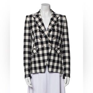 Veronica Beard Miller Blazer Plaid Check Tweed Linen Black & White Sz 2 Like New